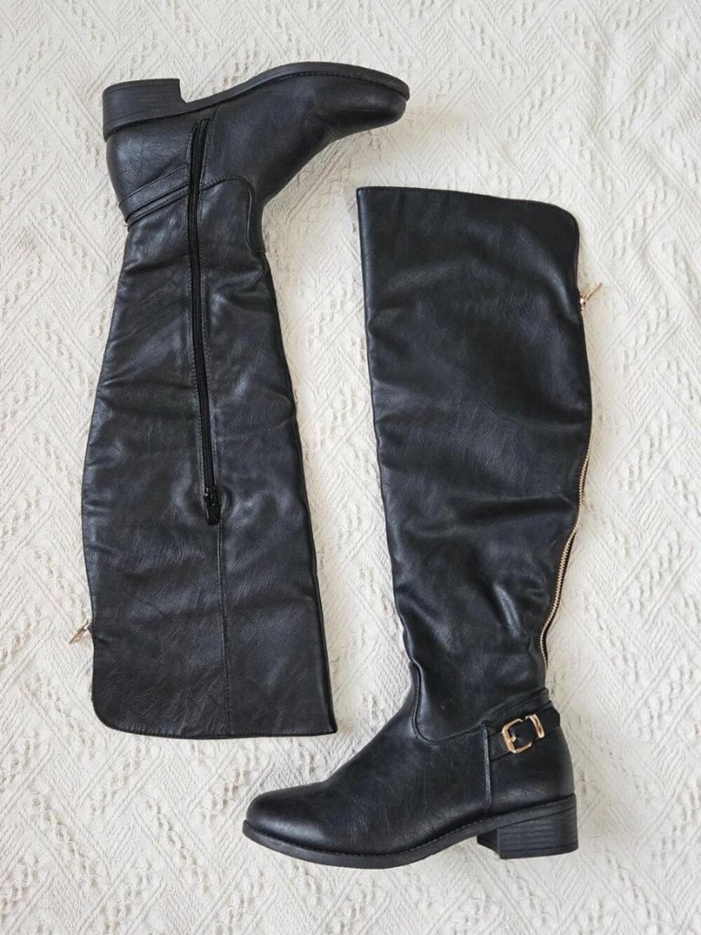 Top Moda Faux Leather Over The Knee Riding Boots Black Western Shoes Size 8 Boho